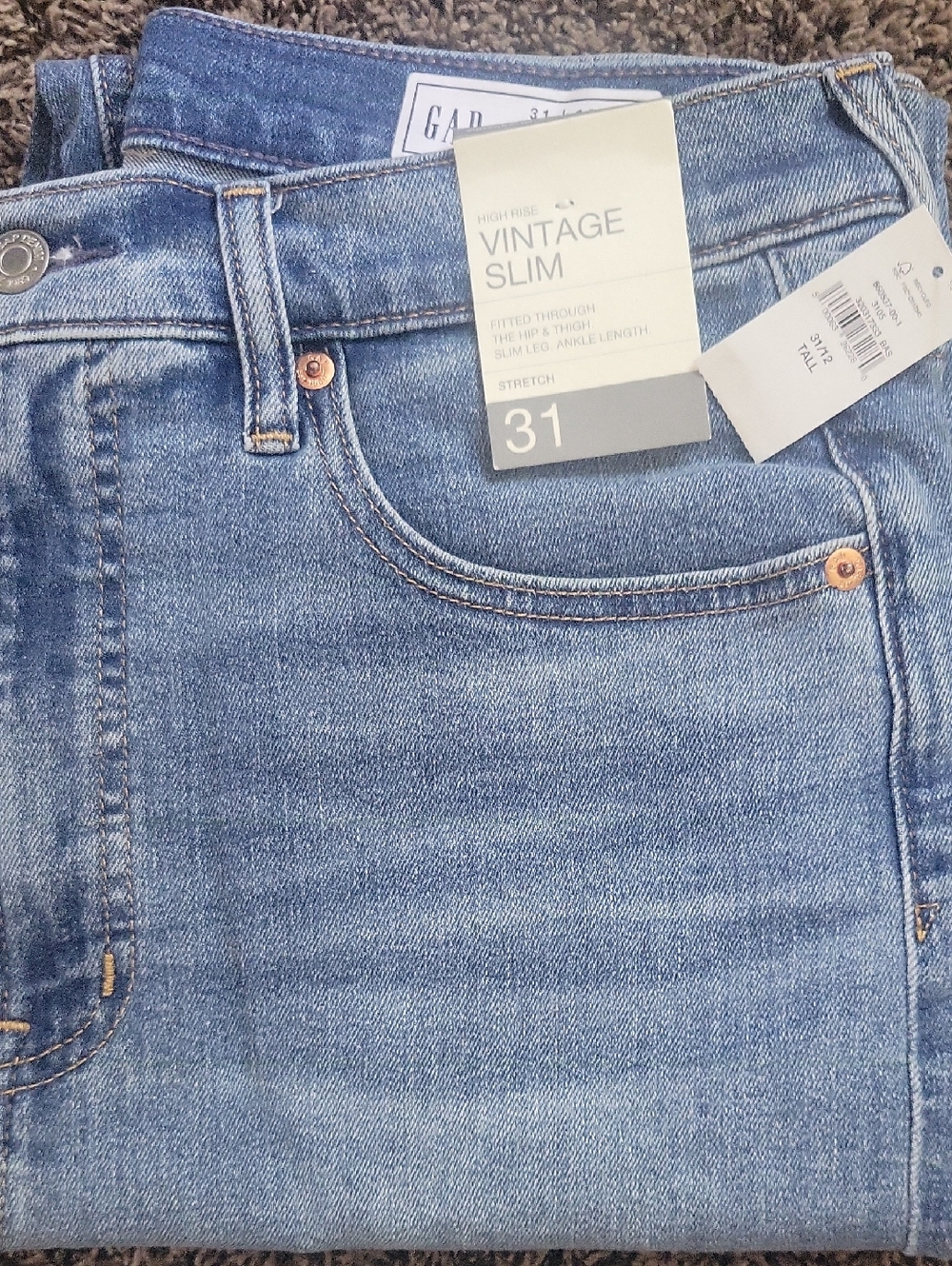 $80 GAP High Rise Vintage Slim Stretch Tall Jeans 31